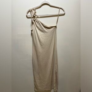 Old Navy One-Shoulder Cocktail Beige Midi Dress